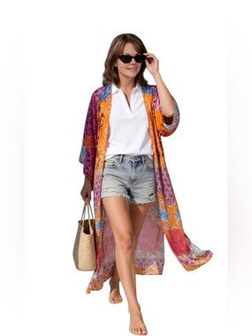 Vibrant Boho-Chic Multicolor Kimono – Effortless Style & Elegance